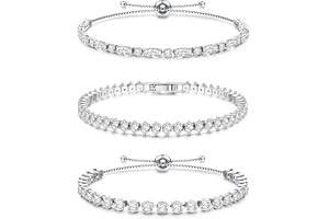 Dochais 3 Pieces Silver Tennis Bracelets for Womens Silver Bracelet Crystal Cubic Zirconia Bracelet Sparkle Diamond Bracelets Friendship for Gifts Jewellery Christmas Birthday