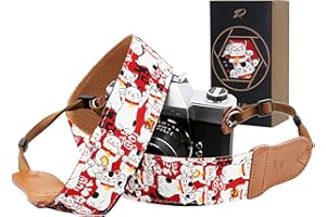 Padwa Lifestyle Kameragurt - 2" breiter Vintage-Baumwoll-kameragurte mit Rindsleder-Enden, kann als Gurt für alle Kameras, Fernglasgurt und Drohnenfernbedienungsgurt - Rote Katze Animal Print