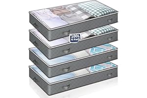 MIXC 4 Stück Unterbett Aufbewahrungsbox, Unterbettkommode, 100L Aufbewahrungsbox mit Deckel, Aufbewahrungstasche, Aufbewahrung und Organisation für Kleidung, Bettdecken, Decken und Bettwäsche