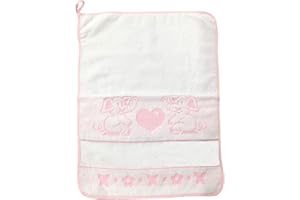 Panini Tessuti, ASCIUGAMANO di SPUGNA in 100% COTONE per bimbo/a con occhiello, bordo colorato a quadretti e tela aida per poter ricamare il proprio nome