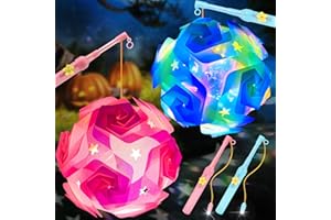 TTCOTOKE Laternenstab Kinder, 2pcs Laterne Kinder, Tragbare Martinslaterne mit Laternenstab,Laterne St Martin Multicolor Laternen Bastelset,LED Laternenstab Elektrisch für Martinsumzug,Halloween(Blau+Rosa)