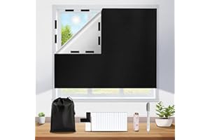 KAZATE Estores Opacos sin Taladrar, 200x148cm Tela Foscurit Oscurecedora para Ventana Portátil, Blackout Cortinas Aislantes con Velcro Adhesivo, Persiana Térmica para Caravana Protección Solar