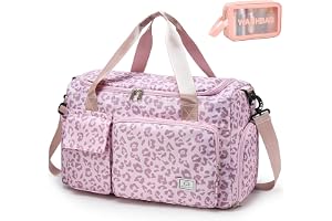 Liten gymväska för kvinnor, resväska duffelväska handbagage på weekendväska med skofack, Z2#Rosa Leaoopard, Small, Gymväska &