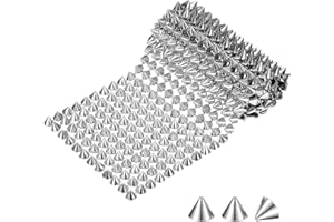 M METERXITY 0.5 Yard Sew Stitch on Spikes Stud Cone 12Rows Plastic Silver Spike Rivet with Flat Back Punk Rock Trim Mesh Bead for DIY Crafts/Clothes/Shoes/Bags
