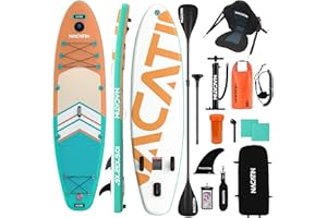 Paddle Gonflable Adulte, NACATIN 10'6" Stand Up Paddle Gonflable avec Pagaie Réglable, Pompe, Sac à Dos, Sac Étanche, Idéal pour Tous Les Niveaux de Compétence (Siège de Kayak Optionnel Disponible)
