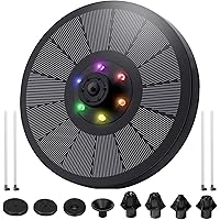 VASG Solar Springbrunnen mit LED, Solar Teichpumpe mit 2000mAh Batterie, Solar Wasserpumpe mit LED Licht 7 Düse 4…