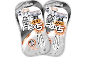 BIC Flex 5 Rasoi Usa e Getta da Uomo, Confezione da 2 Pacchi da 3 Pezzi, 5 Lame Mobili, Testina Snodabile, Rasatura Ultra Precisa