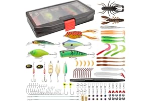 TRUSCEND Leurres de Pêche Kit, Leurre Souple, Spinnerbaits, Plastique vers, Minnow, Popper, Leurre de Surface, Kit d'accessoires y Compris Hameçon de Pêche, Kit d'appâts de Pêche Portable avec Boîte