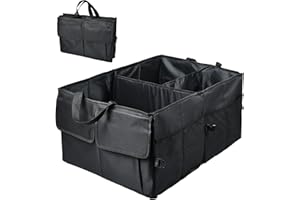 Akamino Car Boot Organiser Trunk Organiser, Foldable Car Boot Tidy Durable Auto Storage Bags with Multi Compartment and Large Volume for Rear SUV, Van, Auto Luggage （Black）
