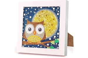 Aapxi 5D Diamond Painting Set completo di accessori per pittura a forma di gufo, per bambini con cornice in legno, 18 x 18 cm