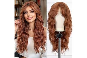 Esmee Longue Ondulés Auburn Perruque pour Femmes avec Frange Naturel Cheveux Synthétiques Perruques pour Usage Quotidien Parti
