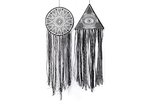 DUGYIRS 2 Pièces Noir Attrape Rêves au Crochet Fait à La Main Dentelle Conception d'oeil Maléfique Attrape Rêves Décorations Murales Gothiques Suspendues pour La Maison Ornement Cadeau de Fête