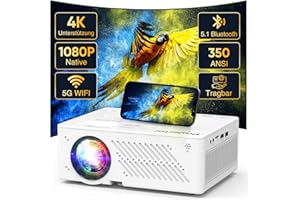 PUXINAT 4K Unterstützt Beamer, Native 1080P 5G WiFi Bluetooth, 16000L Filmprojektor, 50% Zoom Tragbarer Outdoor mit maximal 300“ Display (A-Native 1080P 4K Unterstützt 350ANSI)