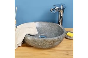 ‎WOHNFREUDEN Naturstein Waschbecken grau oval 30 cm von WOHNFREUDEN - Unikat Badezimmer Flussstein Waschbecken