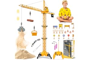 MOMOSTAR Grúas de Juguete, 2.4GHz Grúa Teledirigida para Niños, 128cm Grande Grúas de Juguete Construcción con Luces y Sonidos, RC Grúa de Torre para Regalos de Niños 5, 6, 7, 8 Años