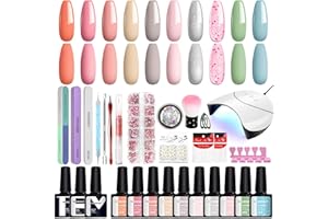 Phoenixy Kit Uñas Semipermanentes Completo 10 Colores Kit Uñas de Gel con 36W U V/LED Lámpara Decoración de Uñas Arte o Salones Kit de Manicura para Principiantes