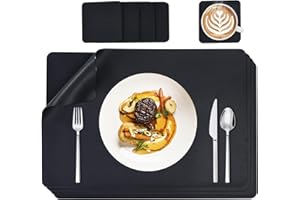 elagel Tischsets abwaschbar, Abwischbar Lederoptik Platzset und Untersetzer 4er Set, Schwarz Kunstleder Wasserdicht PVC Platzset, Platzdeckchen für Hause Küche Restaurant und Hotel(45x30cm)