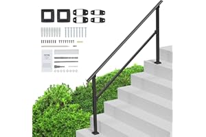 VEVOR Handrails for Outdoor Steps, 5 Steps Stair Hand Rail Kit, Transitional Carbon Steel Railings with Installation Kit, Stair Rails for Seniors, Concrete Steps & Porch & Deck, Black Square Tube