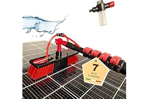CleanFastX ITALIA | Kit Pulizia Pannelli Fotovoltaici | Estensibile 7 Metri | Spazzola per Lavaggio Tapparelle Vetrate Camper Barca Pannelli Solari | Idrospazzola con Dispenser di Sapone Integrato