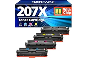 SODFACE 207X 207A Toner Cartridge Multipack for HP 207X 207A 207 Toner for HP Color Laserjet Pro MFP M283fdw M255dw M282nw M283cdw M283fdn M255nw (Black Cyan Yellow Magenta, 4-Pack, With Chip)