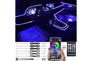 TABEN Luz Ambiental del Coche RGB Control Remoto + App Control Lámpara de luz Decorativa Montaje de Bricolaje Tubo de Fibra óptica Flexible 64 Colores Iluminación Interior Atmósfera Luz 1W DC 12V 8m
