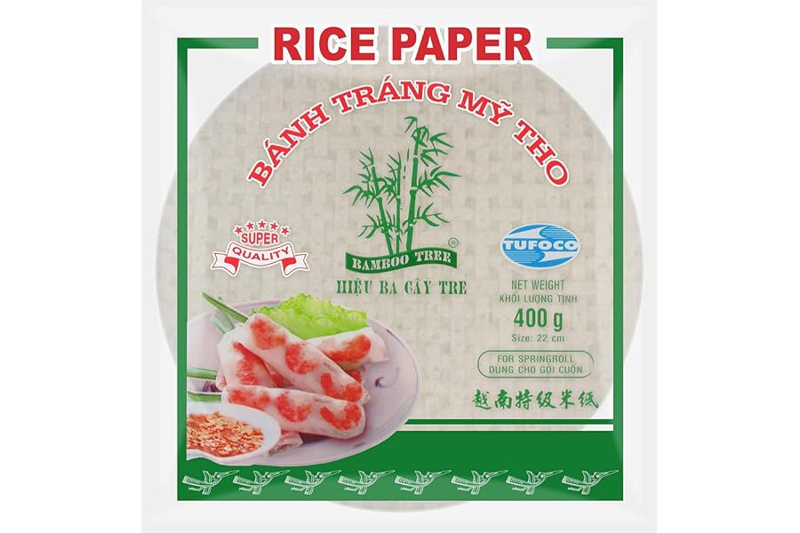 BAMBOO TREE Papel de Arroz 22 cm, Redondo (1 X 400 GR) | Papel de springroll vietnamita premium, 1 paquete de 400 gramos. Ide