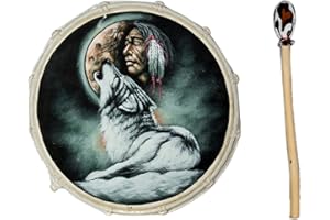 CIFFRE 30cm Grosse Schamanentrommel Wolf mit Indianer Rahmentrommel Bodhran Drum Djembe