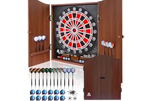 WIN.MAX Dianas Electrónicas de Dardos, Decorativo Diana Dardos Gabinete Set Ofrece 34 Juegos para hasta 8 Jugadores Incluyendo 12 Flechas de Punta Suave