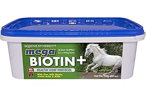 Equine Synergy Mega BIOTIN + Suplemento de Casco Completo Plus Ayuda en la Prevención de Laminitis, con 40 MG de Biotina, Zinc, Cardo Mariano, Aminoácidos y MSM para una Total Salud de la Pezuña