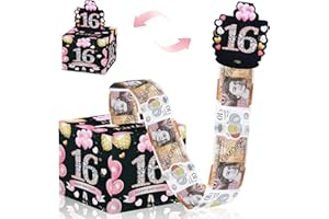 ZAOHUI Happy Birthday Money Box Cash Gift Pull - 16th Birthday Surprise for Girls With 50 Clear Bags for Giving Cash at Parties