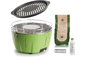 CLASSE ITALY InstaGrill | Barbecue de table ou de balcon à charbon avec grille en fonte. Barbecue portable, de camping avec batterie rechargeable, charbon et gel pour allumage. Advanced vert avocat