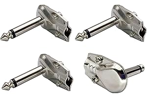 AAOTOKK 90 Degrés 6,35 mm Adaptateur Métal Angle Droit 6,35 mm 1/4 Pouce TS Mono Mâle Plat Style Pancake Microphone Connecteurs Pour Haut Parleur Câble Patch Guitare. (4 Pack/2 Pôles)