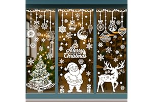 Xyxu Large Christmas Window Stickers, 150pcs Merry Christmas Window Decorations White Santa Tree Snowflake Window Stickers Clings Decals Reusable, PVC Static Window Xmas Sticker for Glass Indoor Decor