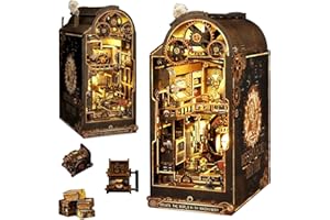 OurMiao DIY Book Nook Kit Mechanical Rhythm, Booknook Kits for Adults with Sensor Lights, Bookshelf Insert Decor Diorama Miniature Scenes, Miniature House Kit Gifts for Men Teens Family
