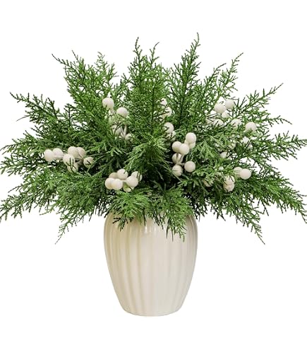 20 Branches De Pin Artificiel De Noël Norfolk - Avec Baies Rouges Et Neige, 32,5 Cm, Pour Décorations De Fête