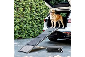 CO-Z Dog Ramp for Car, 160 cm Folding Pet Ramp for Large Dogs up to 90 kg with Non-Slip Rug Surface, Portable Dog Pet Stairs for Car SUV Truck Bed Sofa, Indoor and Outdoor Use