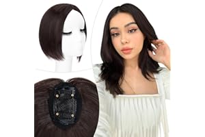 Elailite Hair Topper Donna per Capelli Marrone Cioccolato, 2 Clip in Posticci Middle Parting Toupet Toupee Protesi (Base 7.5cm*5cm) Lunghi 25cm Pesa 30g