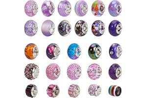 NBEADS, 54 perline europee in stile e colori misti, con diamanti sintetici, foro grande, con nucleo color argento, per fai da te, lavori artigianali, creazione di gioielli