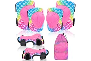 NIDOUL Knee Pads for Kids Elbow Pads Wrist Guards with Drawstring Mesh Bag, 7 in 1 Sport Protective Gear Set Adjustable for Girls Boys for Skating Cycling Scooter, 3-8 Years
