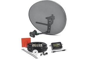 VIEWI SSL Satellites Zone 2 Satellite Dish Quad LNB + 10 Meter Black Twin Cable FTA Signal Pointer Satellite SKY, SKY+, HD, Freesat TV Signal Finder Caravan Motorhome Satellite System Box Kit