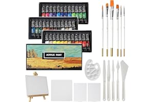 GC QUILL 36 tubes de peinture acrylique 12 ml avec pinceaux, palette, couteaux, toile, chevalet - pour peinture sur bois, céramique, tissu, travaux manuels GC-APK36