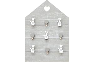 SPOTTED DOG GIFT COMPANY Picture Frame Clothesline with Clips, Peg Photo Frame 9 Clip, Kitchen Memo Notice Board, Cute Cat Themed Kitchen Home Decor and Accessories, Gifts for Cat Lovers - Grey