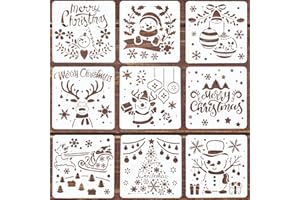 KELTRA 9 Pcs Christmas Window Stencils Large Christmas Stencils for Crafts Reusable MerryChristmas Santa Snowman Jingle Bells Reindeer Tree Xmas Painting Templates for DIY Walls Window Scrapbook Fabric Wood