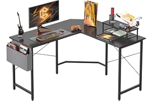 Cubiker L Shaped Gaming Desk, 120 cm Computer Corner Desk with Monitor Shelf for Home Office Study Writing Workstation, Black Carbon Fiber