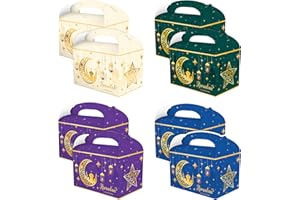 Feixier 16 PCS Aïd Mubarak Boîtes à Cadeaux, Boîtes à Bonbons Eid Mubarak avec Poignée, DIY Sachet Cadeau Ramadan pour Bonbons Sucrerie Biscuits Friandises, Aïd Al-fitr Présents Coffret