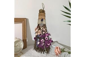 TEELORAY 19cm Escoba de Canela, Mini Escobas Decorativa para Fiesta Temática con Flores Secas Escoba de Bruja Retablos Wicca Cristal Mágico Natural, Accesorio para Ceremonias Mágicas, Púrpura