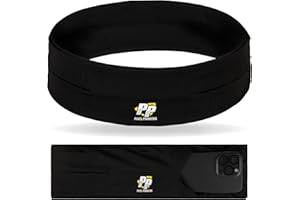 PIXEL PIONEERS Marsupio Cintura Running Unisex-Compatibile iPhone Pro, Samsung Galaxy, Note, LG-Gancio Porta Chiavi-4 Tasche Senza Cerniere-Sport, Camminata-Taglia M, Misura Girovita 76-87 cm-Non Regolabile-Nero