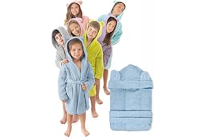 LEBENGOOD - Albornoz Niños Niñas unisex, Infantil con Orejas - 100% Algodón OEKO-TEX® - 2 Bolsillos, Cinturón, Capucha, Albornoces e Niño niña, adolescente