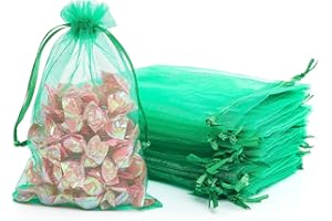 XMASOLDECOR 20Pcs Vert Sacs Organza 10x15cm, Sacs Cadeaux en Organza Pochette à Bijoux, Sachets en Organza pour Bonbons, Lavande, Mariage, Anniversaire