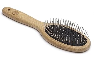 Mikki Bambusowa szczotka do pielęgnacji psów, kotów, szczeniąt ze średnimi i grubymi włosami, ręcznie wykonana z naturalnego zrównoważonego bambusa, mała, brązowa